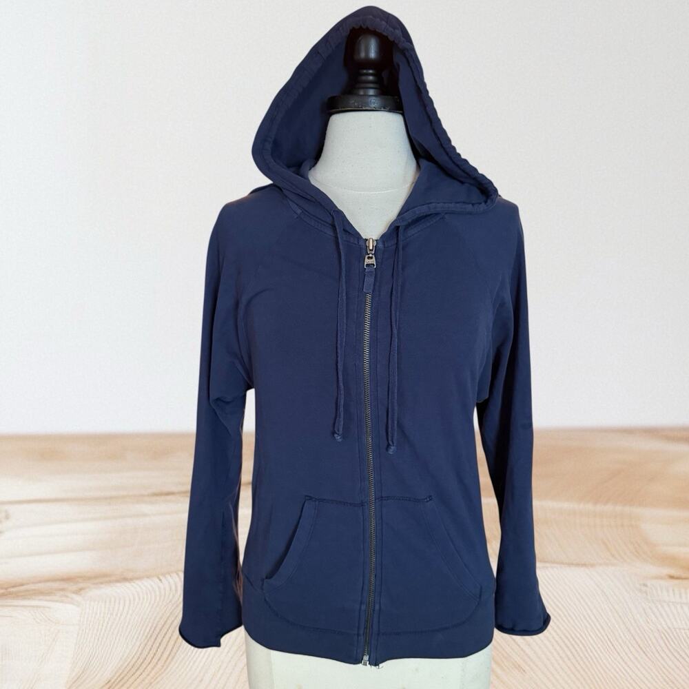 Splendid Deep Navy Zip Up Hoodie Jacket 36"B Sz XS 95% Cotton 5% Stretch Jersey